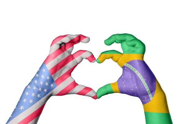 アメリカ合衆国ブラジルハート ハンドジェスチャー作り心臓 クリッピングパス — ストック写真