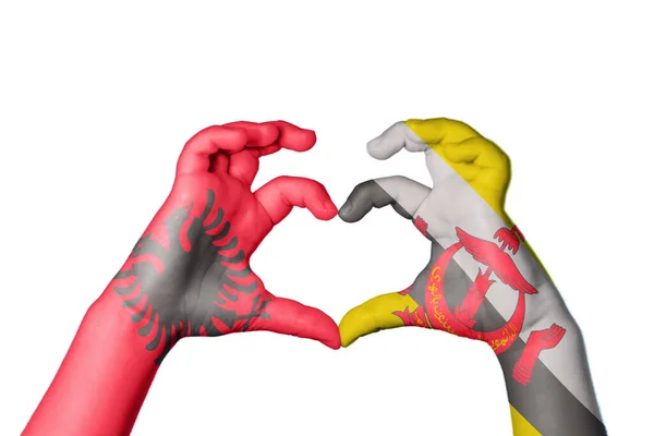 Albania Brunei Heart Ręczny Gest Serca Ścieżka Klipu — Zdjęcie stockowe