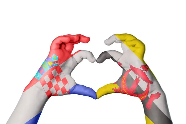 Croatia Brunei Heart Hand Gesture Making Heart Clipping Path — Stock Photo, Image