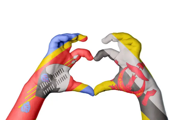Eswatini Brunei Heart Hand Gesture Making Heart Clipping Path — Stock Photo, Image