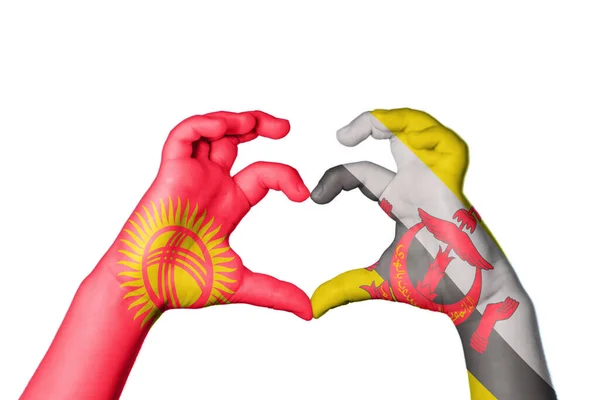 Kirgizië Brunei Heart Hand Gebaar Maken Hart Knippen Pad — Stockfoto