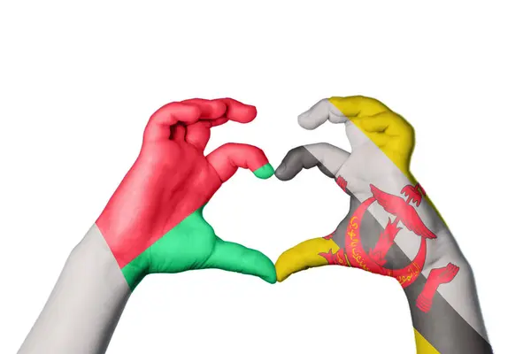 Madagascar Brunei Heart Hand Gesture Making Heart Clipping Path — Stock Photo, Image