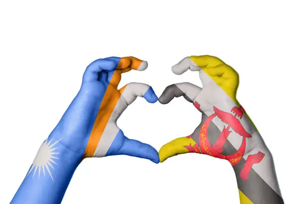 Marshall Islands Brunei Heart Hand Gesture Making Heart Clipping Path — Stock Photo, Image