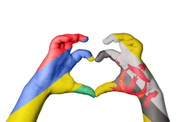 Mauritius Brunei Heart Hand Gesture Making Heart Clipping Path — Stock Photo, Image