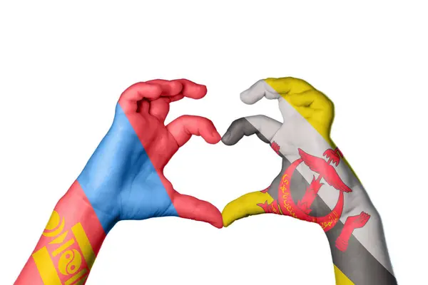 stock image Mongolia Brunei Heart, Hand gesture making heart, Clipping Path