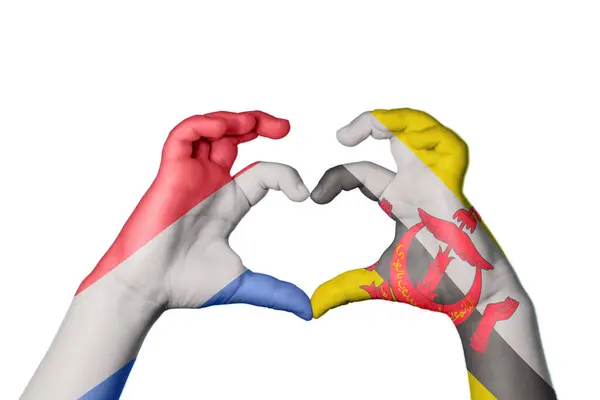Netherlands Brunei Heart Hand Gesture Making Heart Clipping Path — Stock Photo, Image