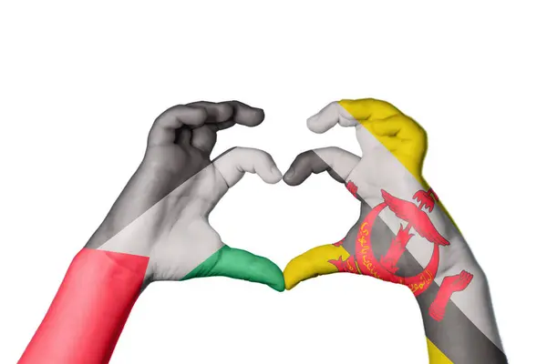 Palestine Brunei Heart Hand Gesture Making Heart Clipping Path — Stock Photo, Image