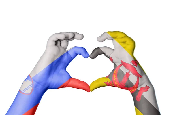 Slovenia Brunei Heart Hand Gesture Making Heart Clipping Path — Stock Photo, Image