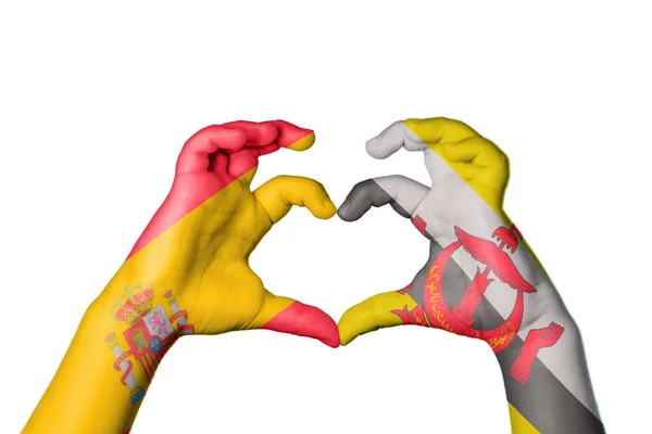 Spain Brunei Heart Hand Gesture Making Heart Clipping Path — Stock Photo, Image