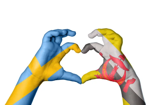Szwecja Brunei Heart Ręka Gestem Podejmowania Serca Ścieżka Clipping — Zdjęcie stockowe