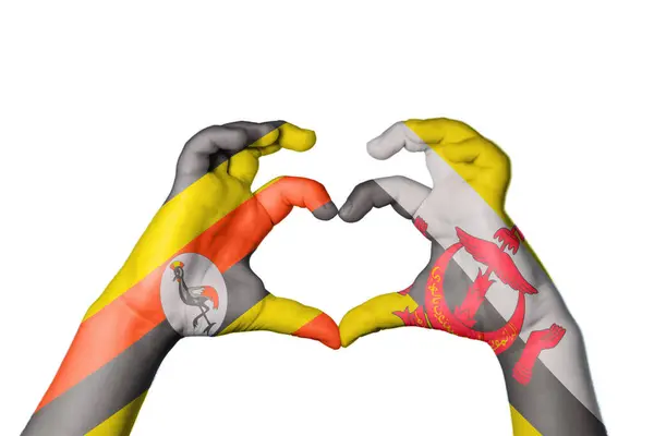 Uganda Brunei Heart Hand Gesture Making Heart Clipping Path — Stock Photo, Image