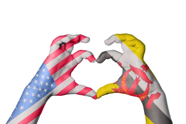Сполучені Штати Америки Бруней Серце Жест Рук Робить Серце Відсікаючий — стокове фото