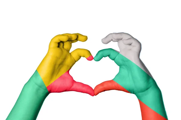 Benin Bulgaria Heart Hand Gesture Making Heart Clipping Path — Stock Photo, Image