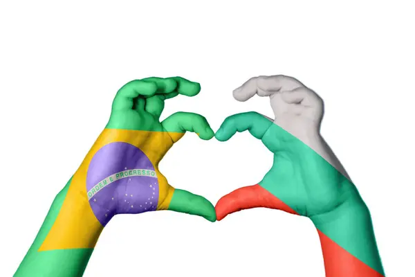 巴西保加利亚心脏 手手势制造心脏 收割路径 — 图库照片