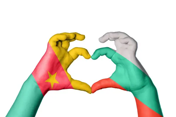 Kamerun Bulharsko Srdce Ruční Gesto Dělat Srdce Ořezávání Cesta — Stock fotografie