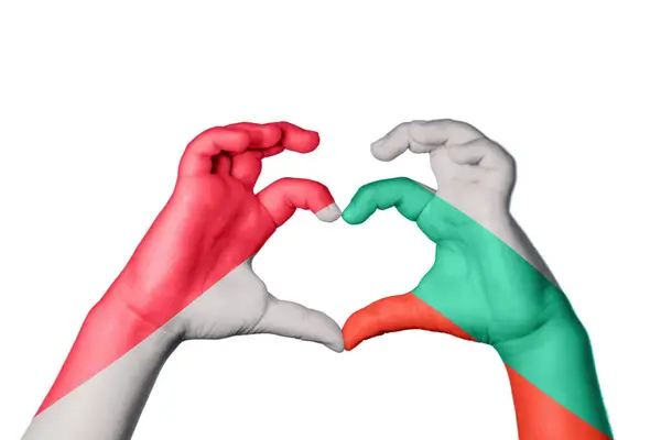 Indonesia Bulgaria Heart Hand Gesture Making Heart Clipping Path — Stock Photo, Image