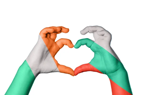 Ireland Bulgaria Heart Hand Gesture Making Heart Clipping Path — Stock Photo, Image
