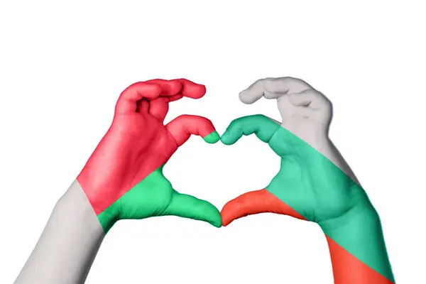 Мадагаскар Болгарія Серце Жест Рук Робить Серце Відсічний Контур — стокове фото
