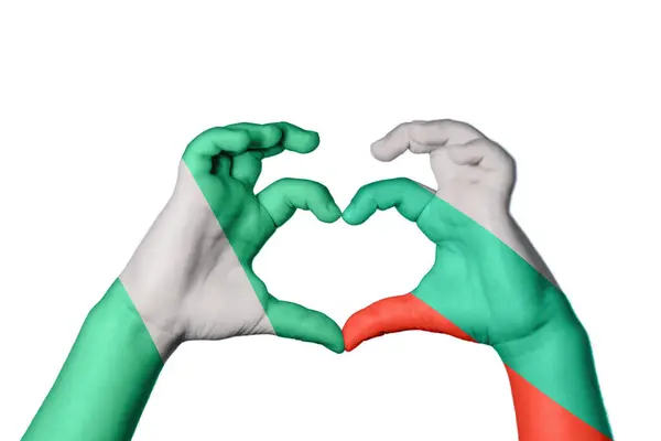 尼日利亚Bulgaria Heart Hand Gesture Making Heart Clipping Path — 图库照片