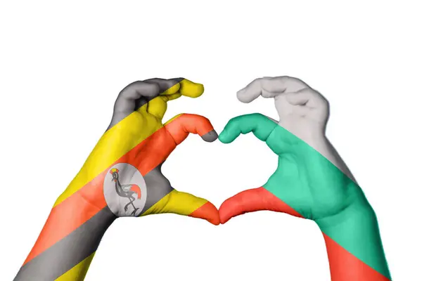 Uganda Bulgaria Heart Hand Gesture Making Heart Clipping Path — Stock Photo, Image