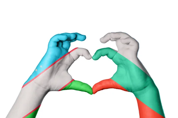 乌兹别克斯坦Bulgaria Heart Hand Gesture Making Heart Clipping Path — 图库照片