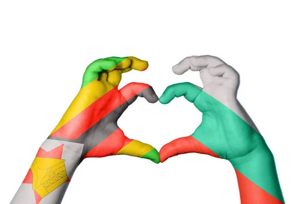 Zimbabwe Bulgaria Heart Hand Gesture Making Heart Clipping Path — Stock Photo, Image