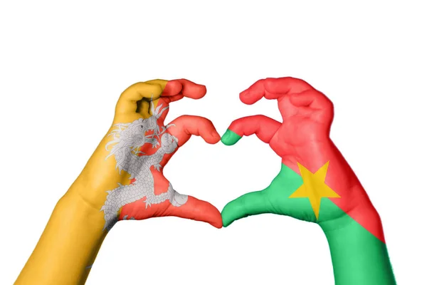 Bhutan Burkina Faso Heart Hand Gesture Making Heart Clipping Path — Stock Photo, Image