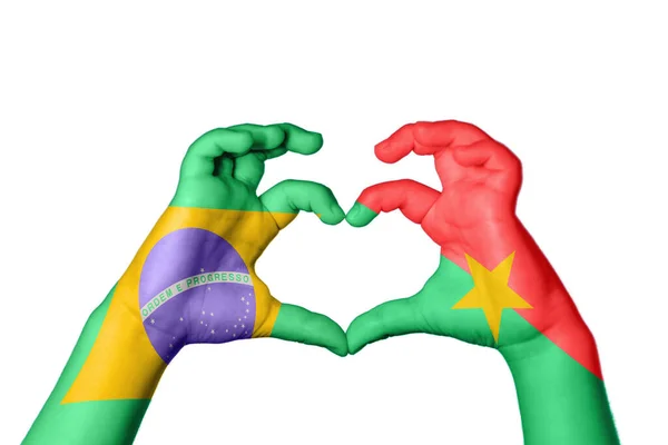 Brasil Burkina Faso Corazón Hacer Gestos Mano Del Corazón Recortar —  Fotos de Stock