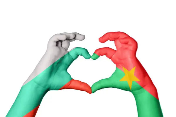 Bulgária Burkina Faso Szív Kézmozdulatkészítés Szív Vágási Útvonal — Stock Fotó