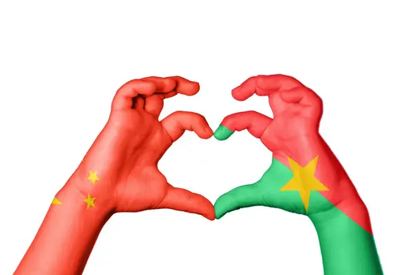 Kína Burkina Faso Szív Kéz Gesztus Készítő Szív Nyírás — Stock Fotó