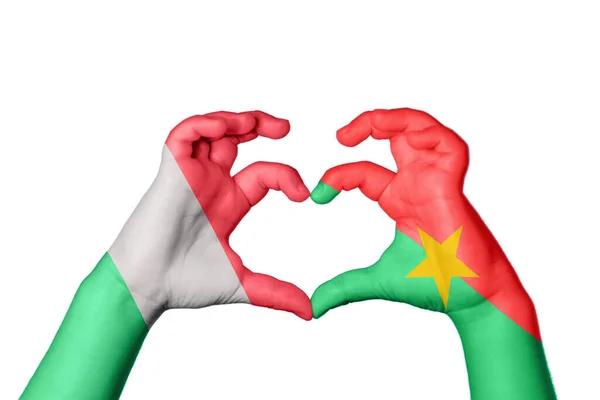 Itálie Burkina Faso Heart Ruční Gesto Srdce Ořezávání Stezka — Stock fotografie