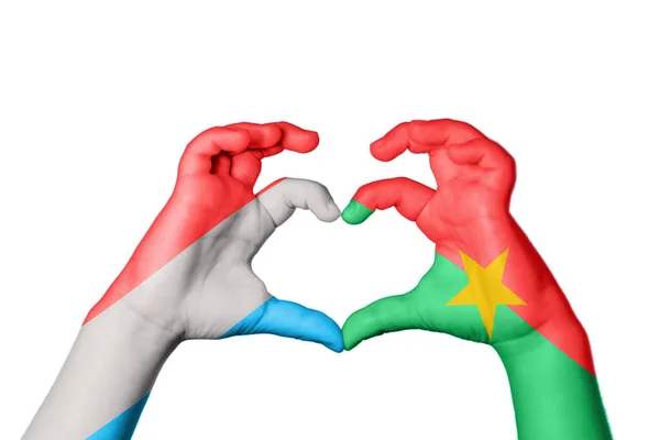 Lucembursko Burkina Faso Heart Ruční Gesto Srdce Střihací Stezka — Stock fotografie