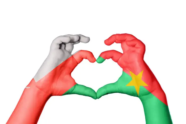 Omán Burkina Faso Szív Kézmozdulatkészítés Szív Vágási Útvonal — Stock Fotó