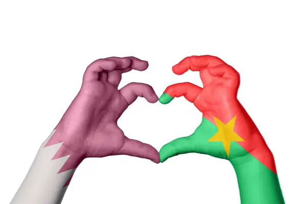 Katar Burkina Faso Heart Ruční Gesto Srdce Střihací Stezka — Stock fotografie