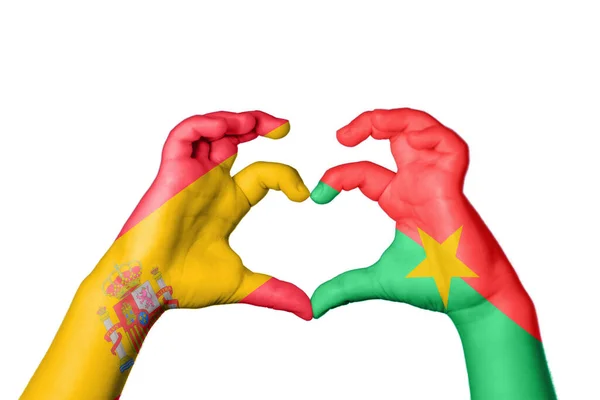 Spanyolország Burkina Faso Heart Kézmozdulat Készítés Szív Vágás — Stock Fotó