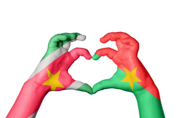 Suriname Burkina Faso Szív Kézmozdulatkészítés Szív Vágási Útvonal — Stock Fotó