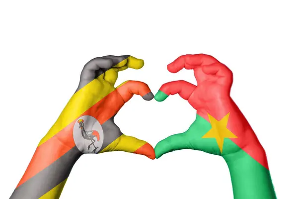 Uganda Burkina Faso Szív Kéz Gesztus Készítés Szív Nyírás — Stock Fotó