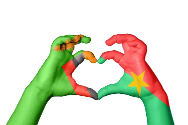 Zambia Burkina Faso Szív Kézmozdulatkészítés Szív Vágási Útvonal — Stock Fotó