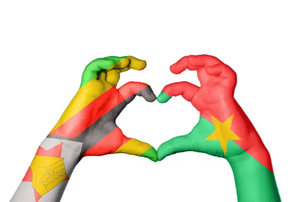 Zimbabwe Burkina Faso Szív Kézmozdulatkészítés Szív Vágási Útvonal — Stock Fotó