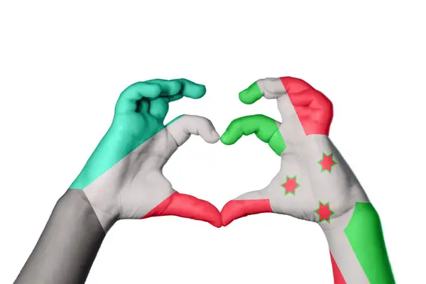 Kuvajt Burundi Heart Ruční Gesto Srdce Střihací Cesta — Stock fotografie