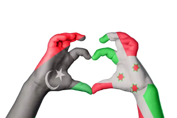 Libya Burundi Heart Hand Gesture Making Heart Clipping Path — Stock Photo, Image
