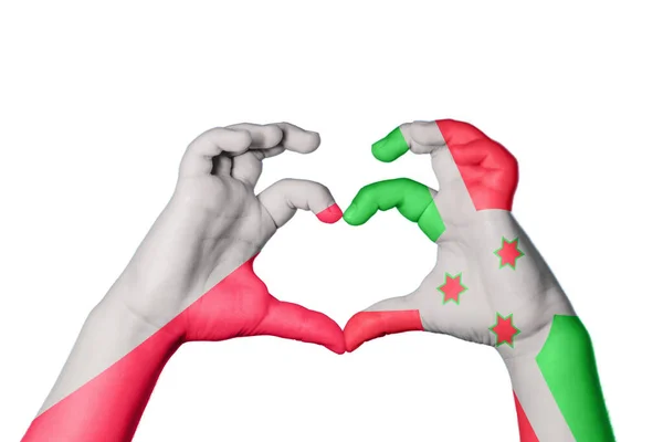 Poland Burundi Heart Hand Gesture Making Heart Clipping Path — Stock Photo, Image