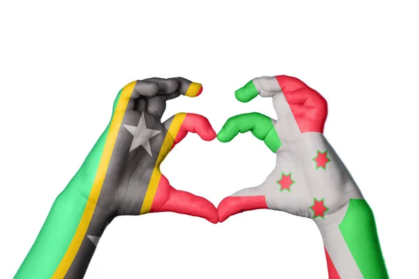 Saint Kitts Nevis Burundi Hart Hand Gebaar Maken Hart Knippen — Stockfoto