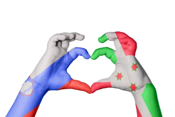 Szlovénia Burundi Heart Kéz Gesztus Készítés Szív Vágási Útvonal — Stock Fotó