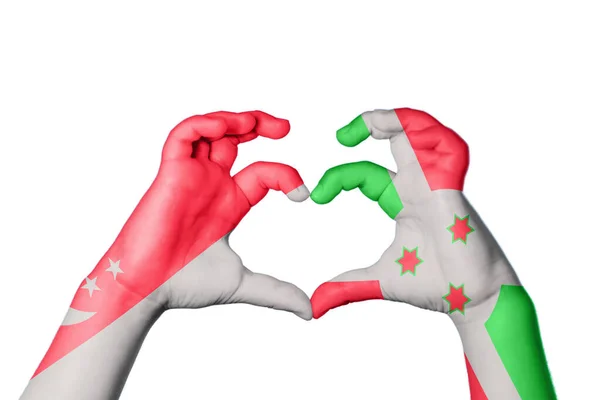 Singapore Burundi Heart Hand Gesture Making Heart Clipping Path — Stock Photo, Image