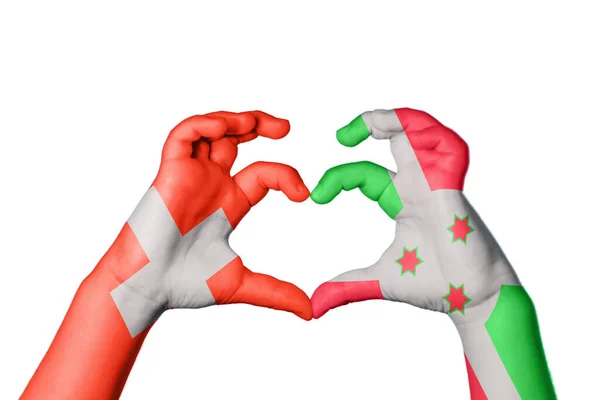 Švýcarsko Burundi Heart Ruční Gesto Srdce Ořezávání Stezka — Stock fotografie