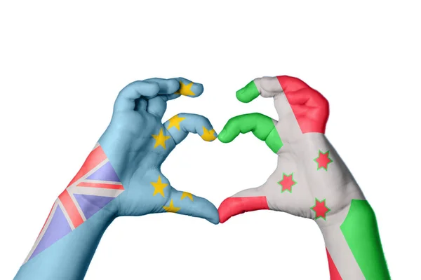Tuvalu Burundi Heart Hand Gesture Making Heart Clipping Path — Stock Photo, Image