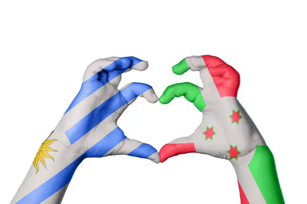 Уругвайское Сердце Бурунди Жест Руки Делает Сердце Обрезка Пути — стоковое фото