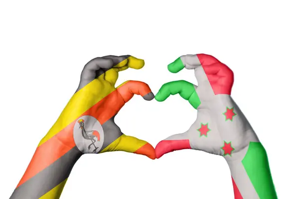 Uganda Burundi Heart Hand Gesture Making Heart Clipping Path — Stock Photo, Image
