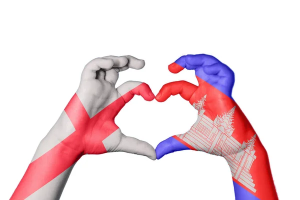England Cambodia Heart Hand Gesture Making Heart Clipping Path — Stock fotografie